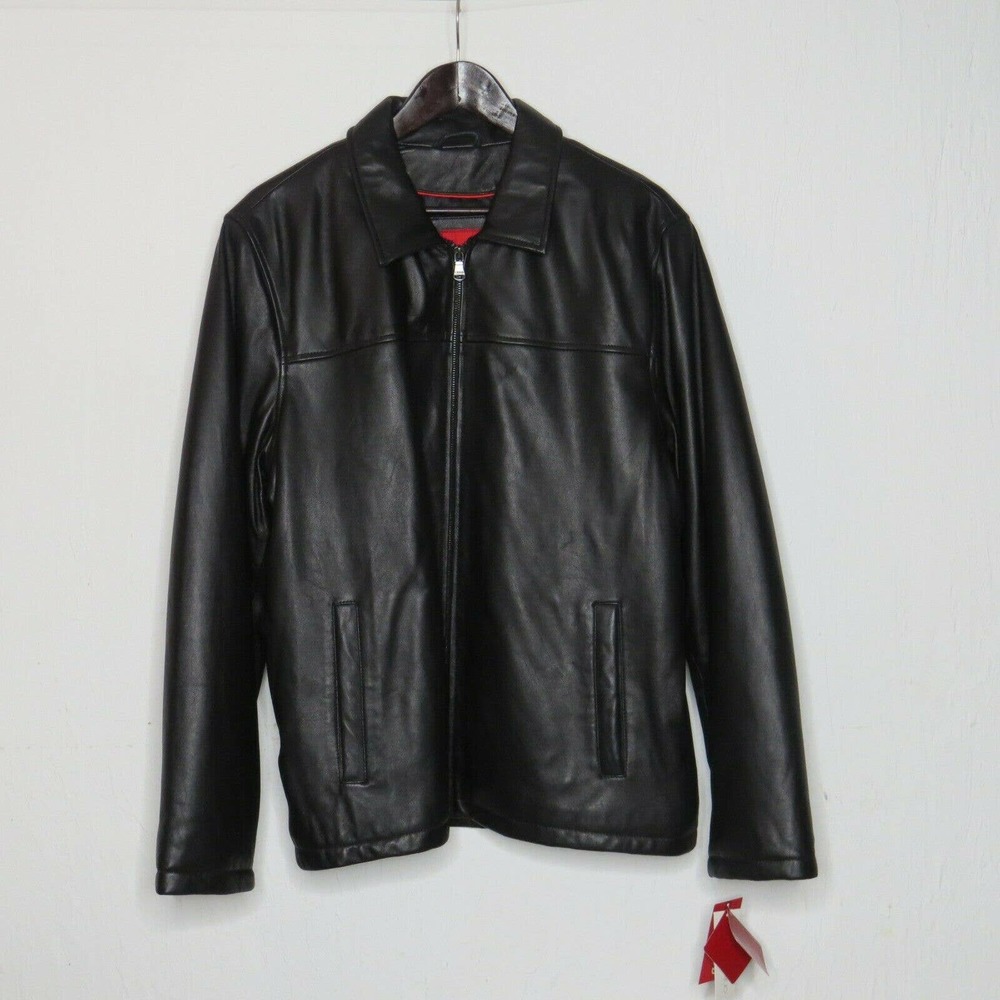 Mens IZOD Black Lamb Skin Leather Jacket Large